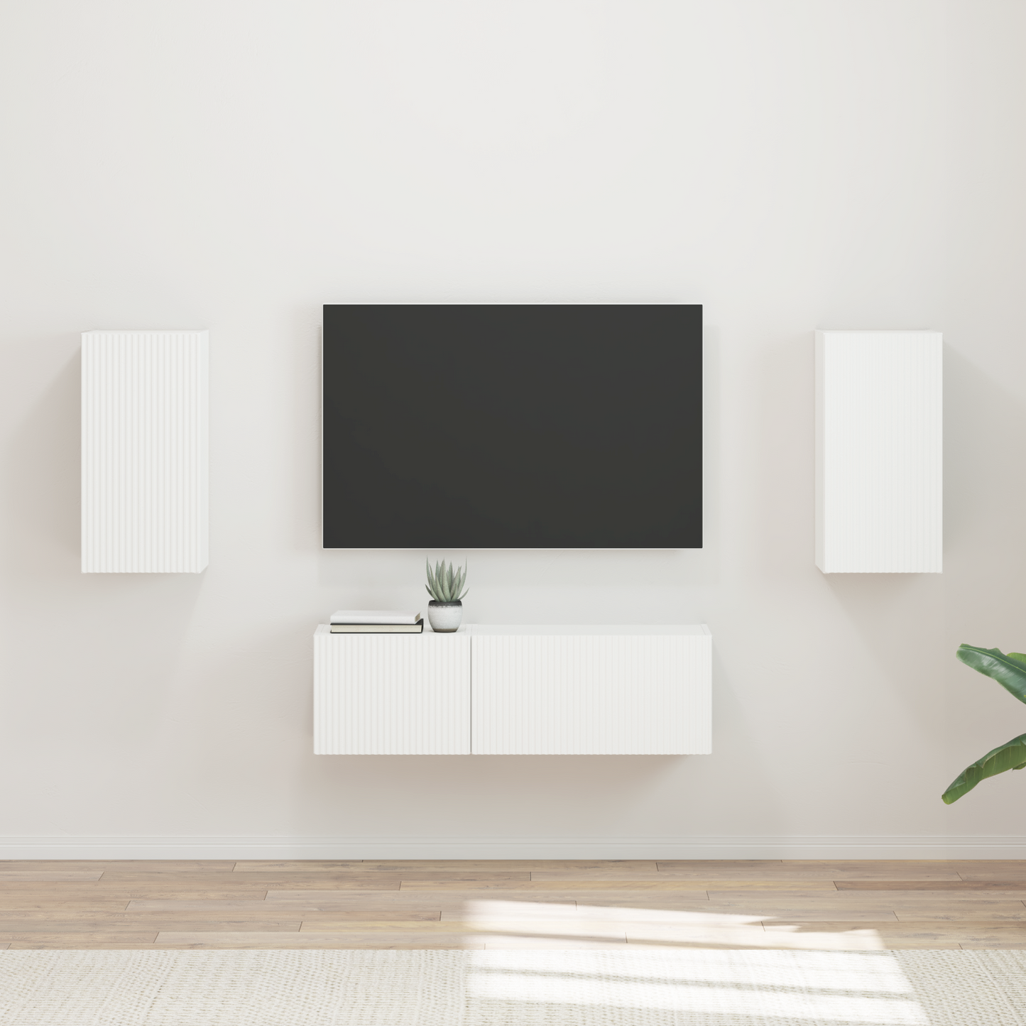 TV Wall Cabinet Set Wall-mounted 4 pcs White Engineered Wood