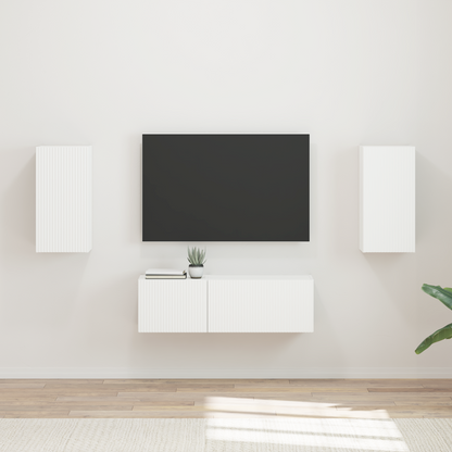TV Wall Cabinet Set Wall-mounted 4 pcs White Engineered Wood