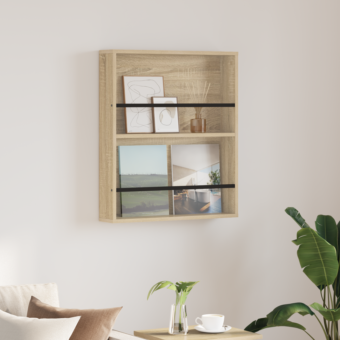 Magazine Rack Sonoma Oak 60 x 12 x 70 cm Engineered Wood