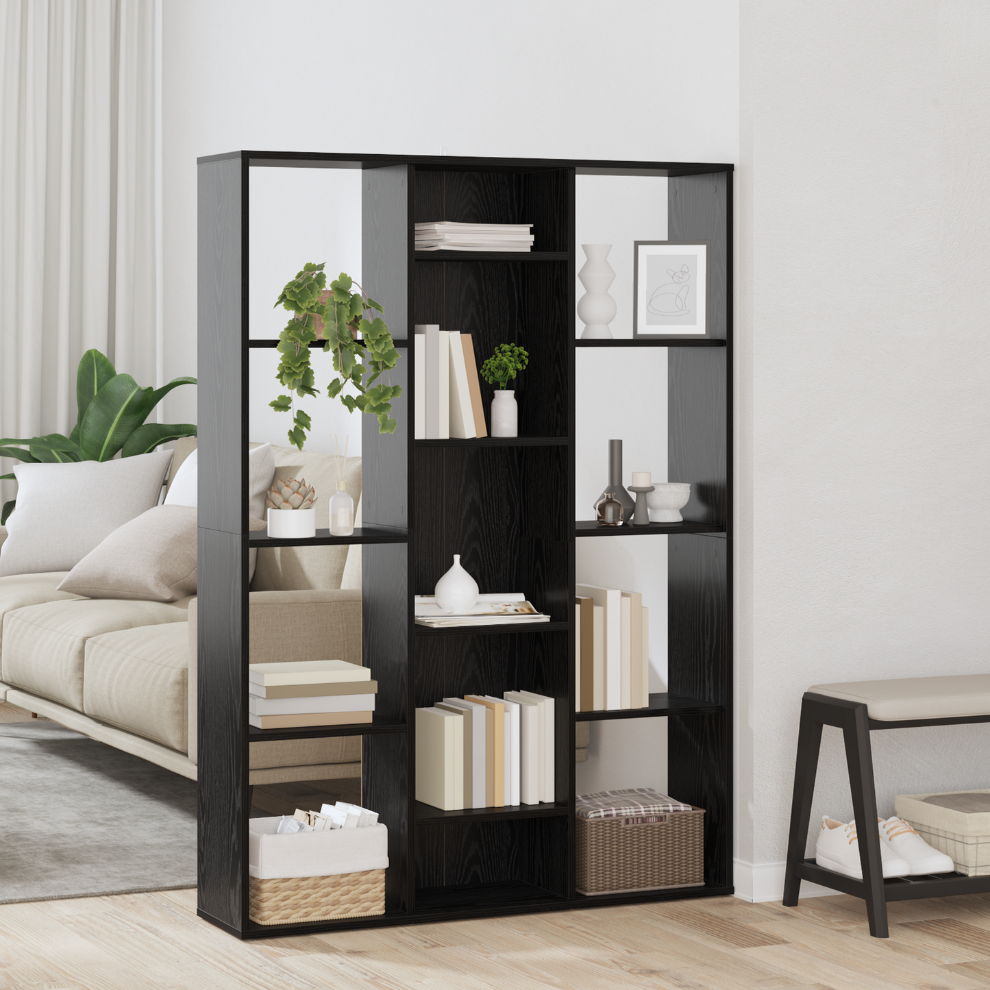 Room Divider Black Oak 100 x 24 x 140 cm Engineered Wood