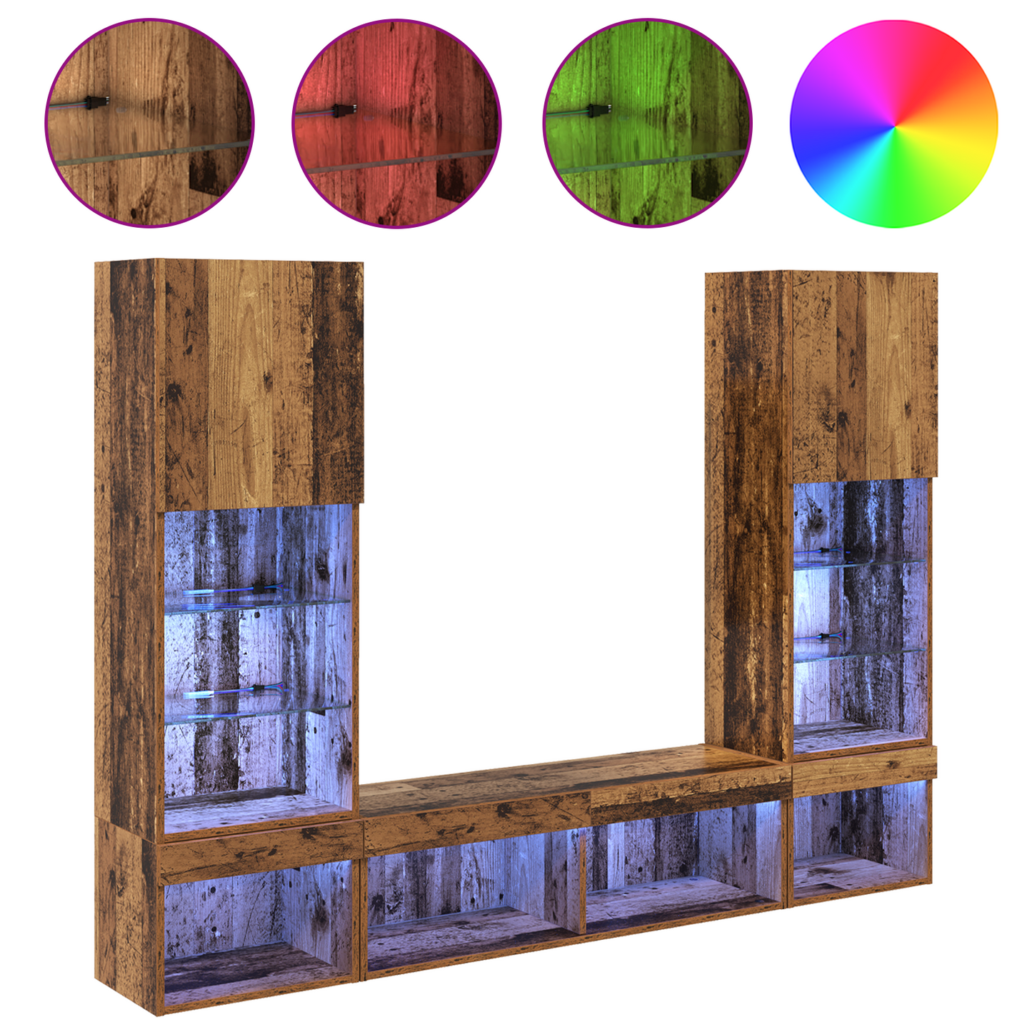 TV Wall Units with LED with LED 5 pcs Old wood Engineered Wood