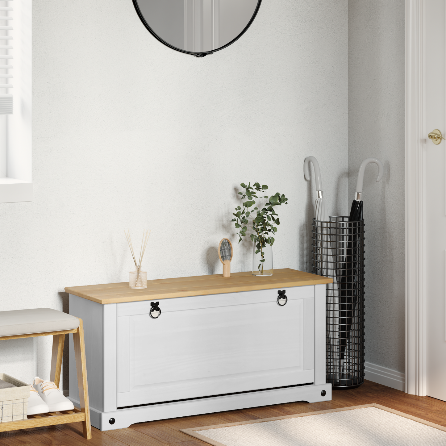 Shoe Cabinet Corona White 99 x 32 x 49 cm Solid Pine Wood