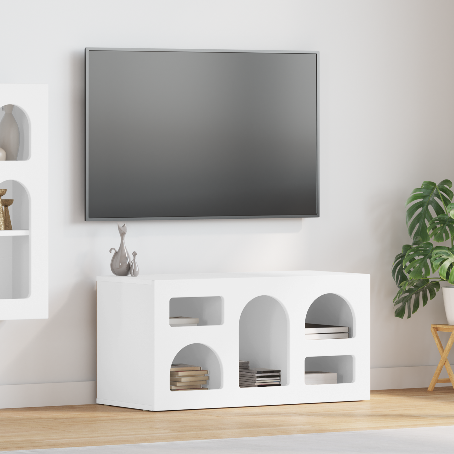 TV Cabinet ELST 80 x 35 x 40 cm High Gloss White
