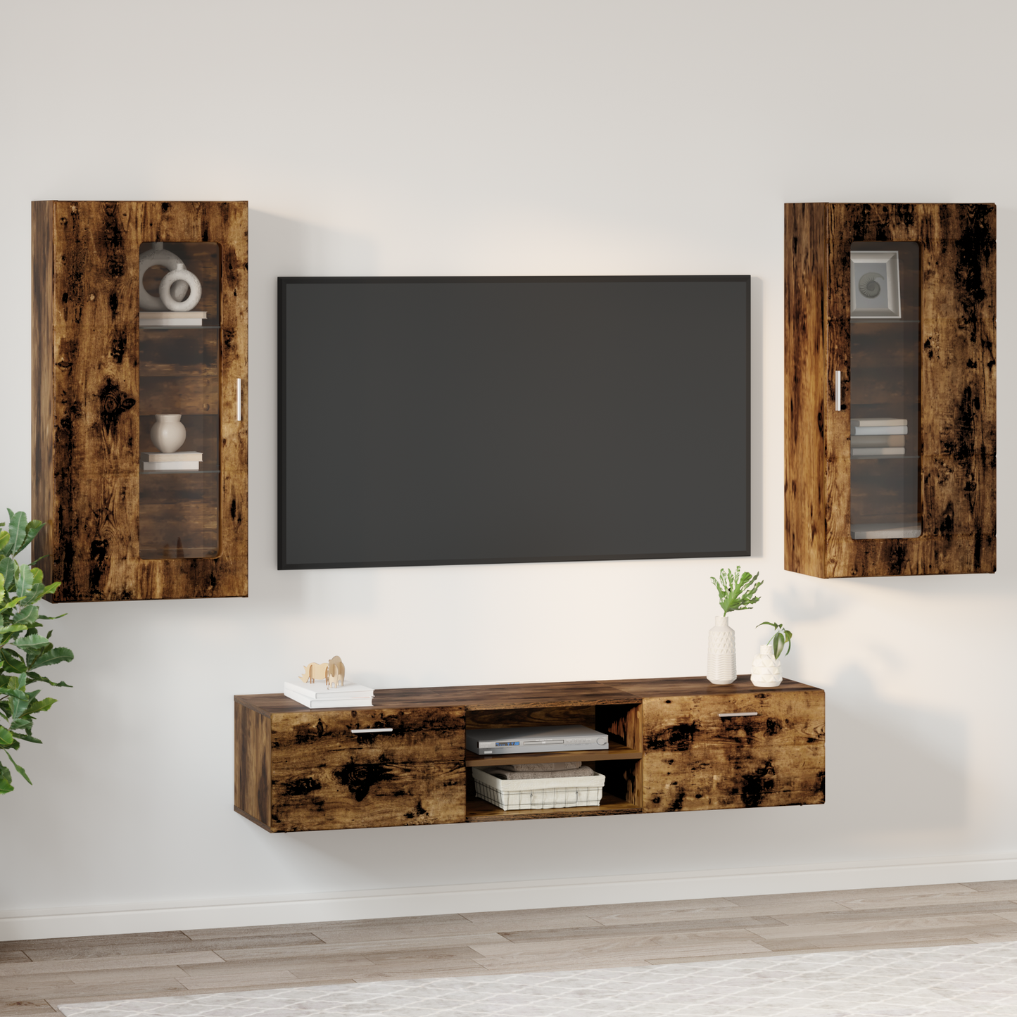 TV Cabinet Set FLORIN 3 pcs Smoked Oak Engineered Wood