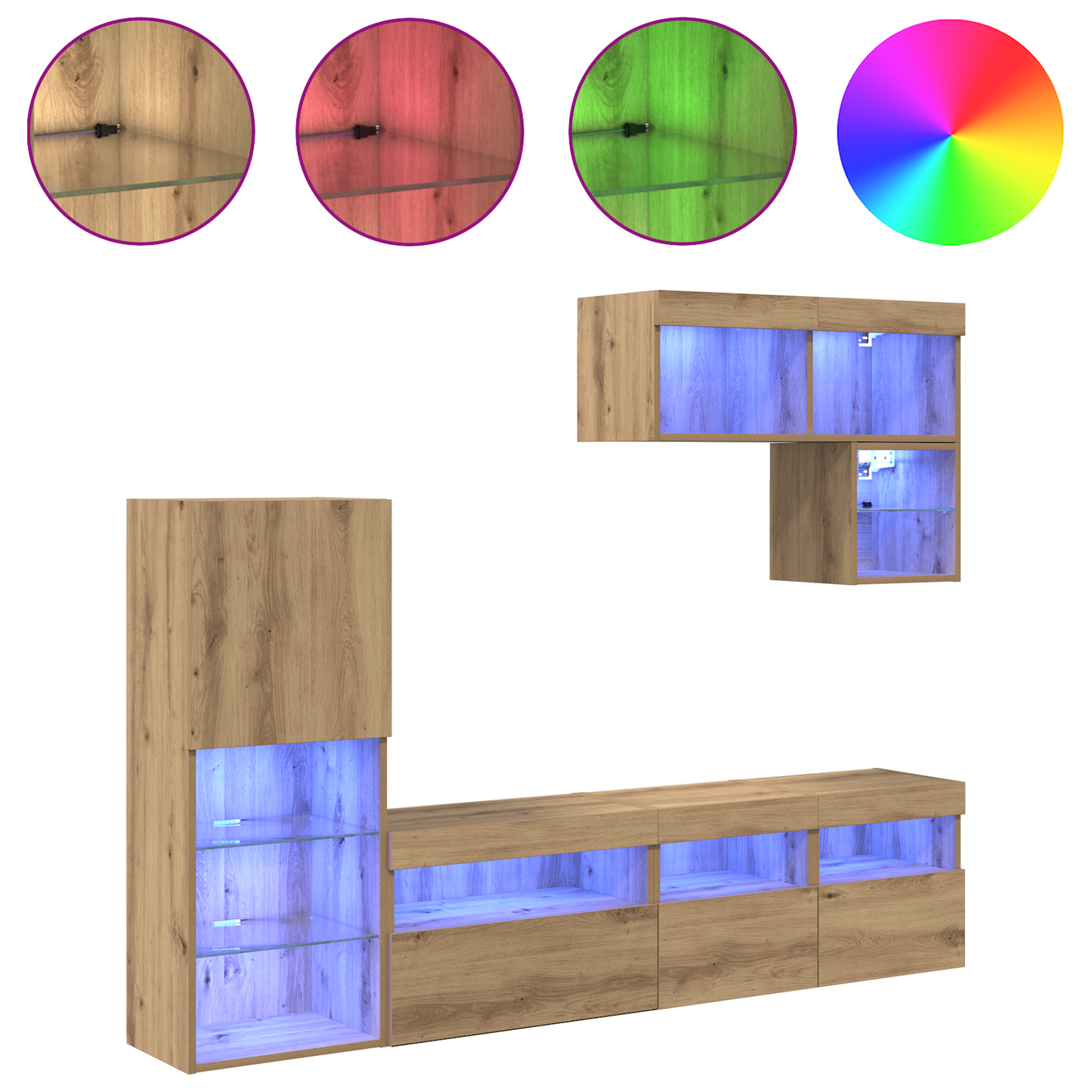 TV Wall Units Wall-mounted 6 pcs Artisan Oak Engineered Wood