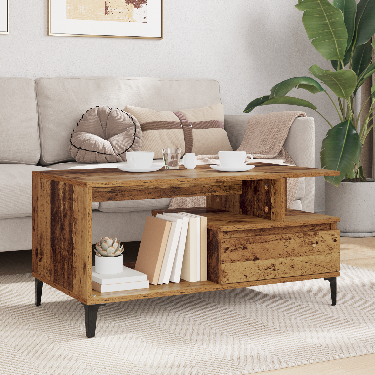Coffee Table Old Wood 90 x 49 x 45 cm Engineered Wood