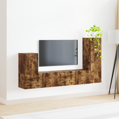 TV Cabinet Set Wall-mounted 3 pcs Smoked Oak Engineered Wood