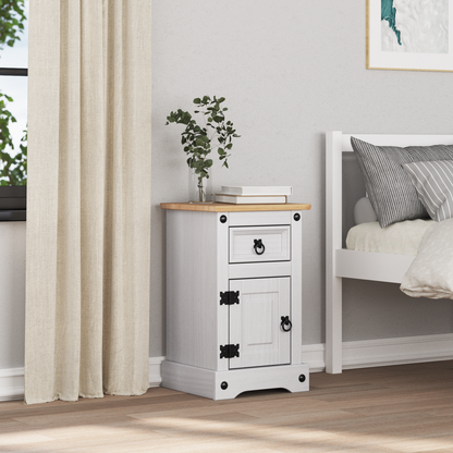 Bedside Table Corona White 35 x 32.5 x 58 cm Solid Pine Wood