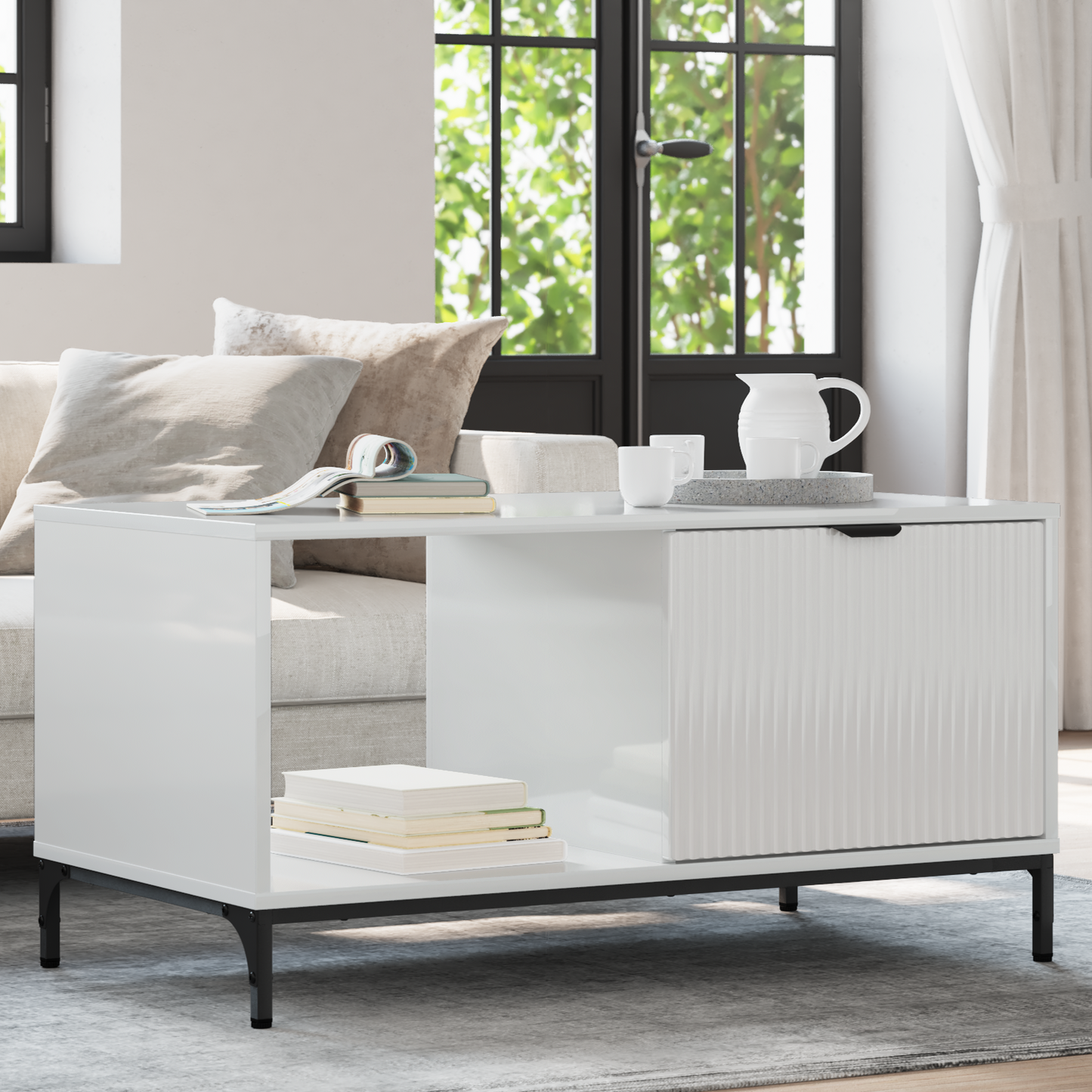 Coffee Table High Gloss White 90 x 49 x 46 cm Engineered Wood