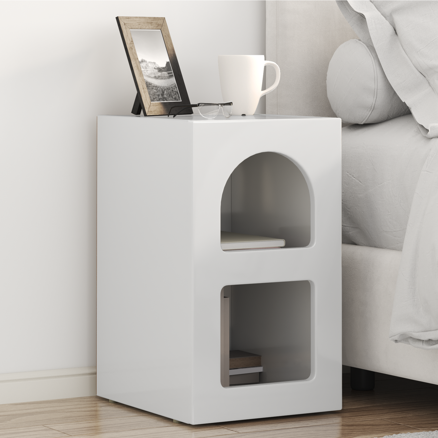 Bedside Table ELST High Gloss White 29.5 x 33.5 x 50 cm
