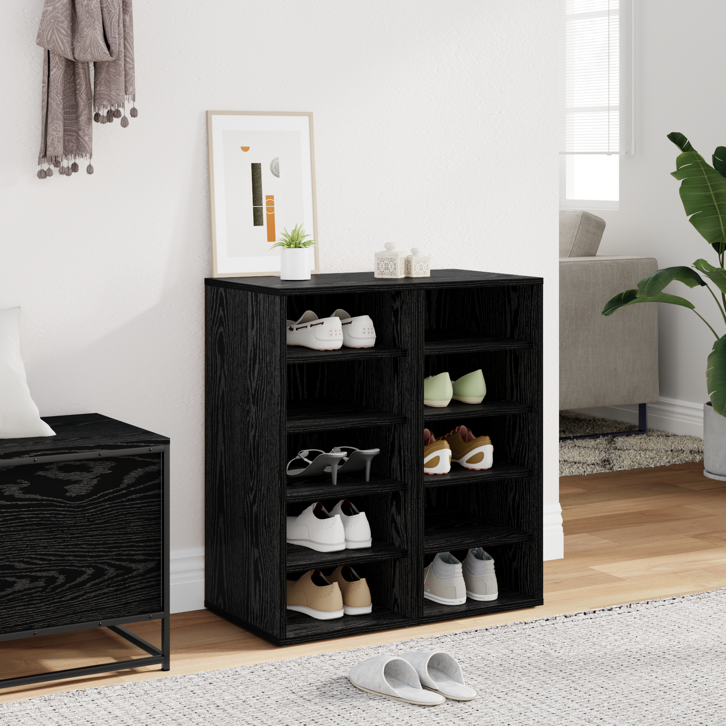 Shoe Cabinet 2 pcs Black Oak 32 x 35 x 70 cm Engineered Wood