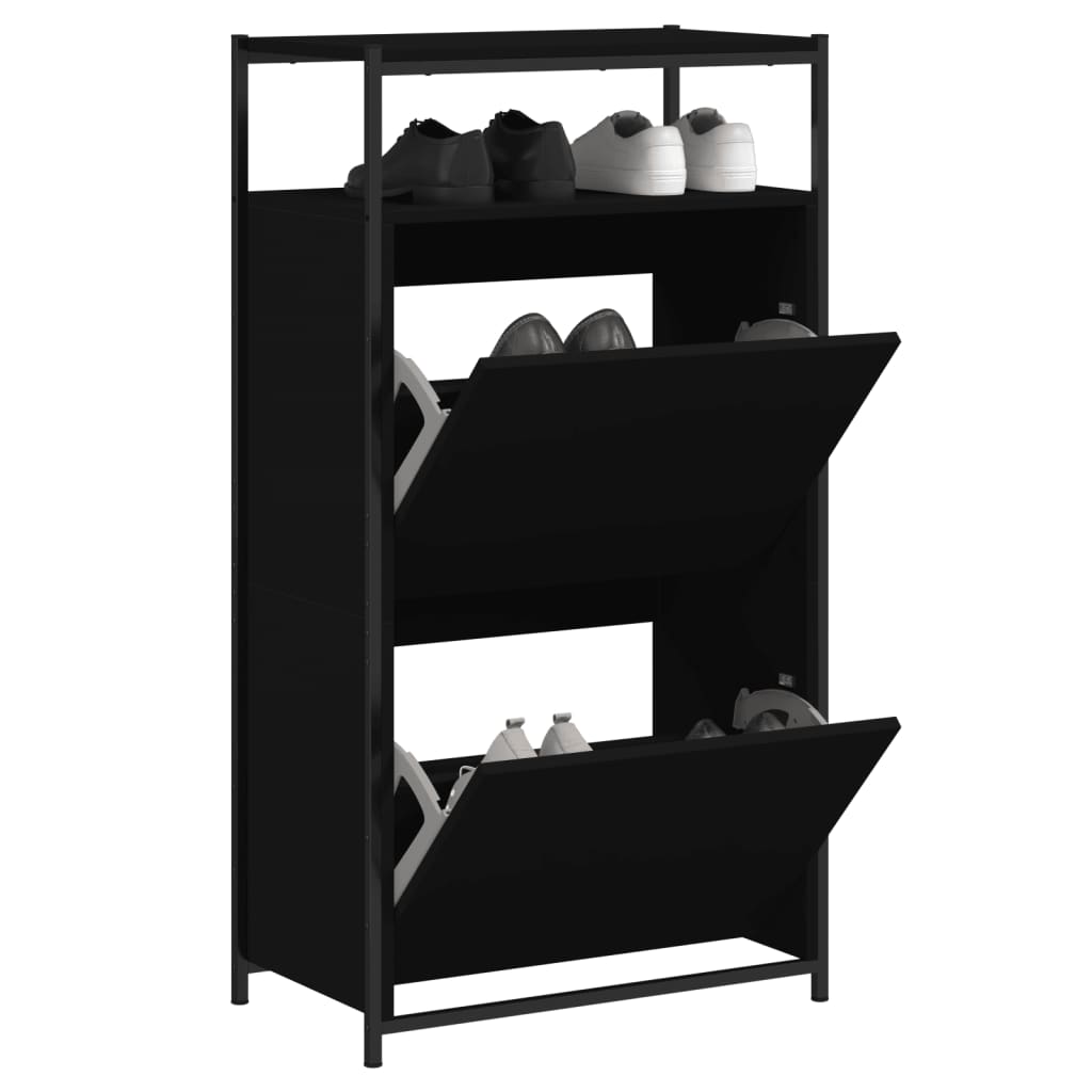 Shoe Cabinet | Black | Engineered Wood | Compact | Shoe Cabinet