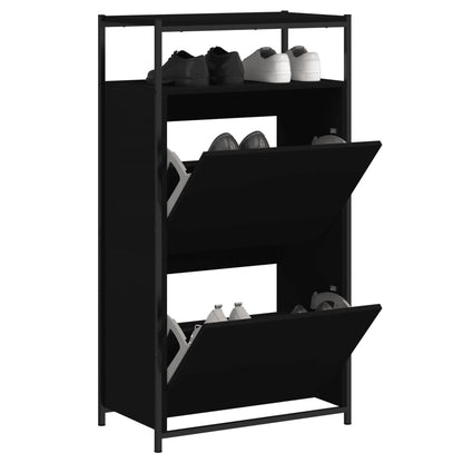Shoe Cabinet | Black | Engineered Wood | Compact | Shoe Cabinet