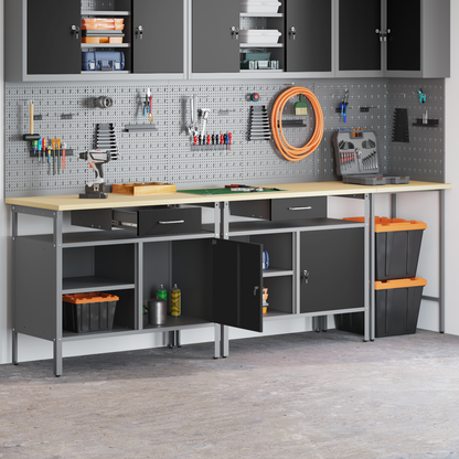Work Bench Set with Lock 3 pcs Red and Grey Powder-Coated Steel