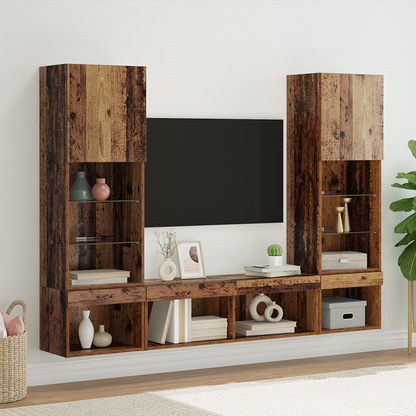 TV Wall Units with LED with LED 5 pcs Old wood Engineered Wood