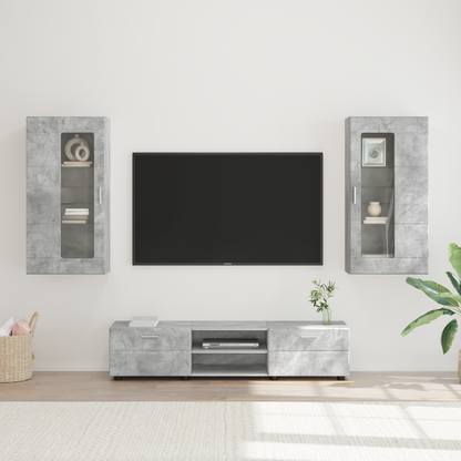TV Cabinet Set FLORIN 3 pcs Concrete Grey Engineered Wood