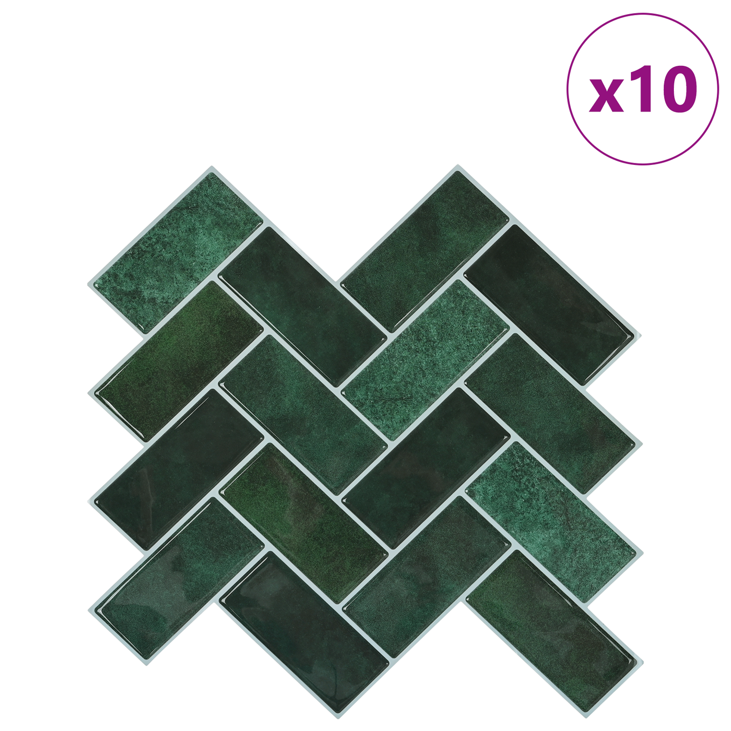 Herringbone Tile 10 pcs Dark Green 30 x 30 cm