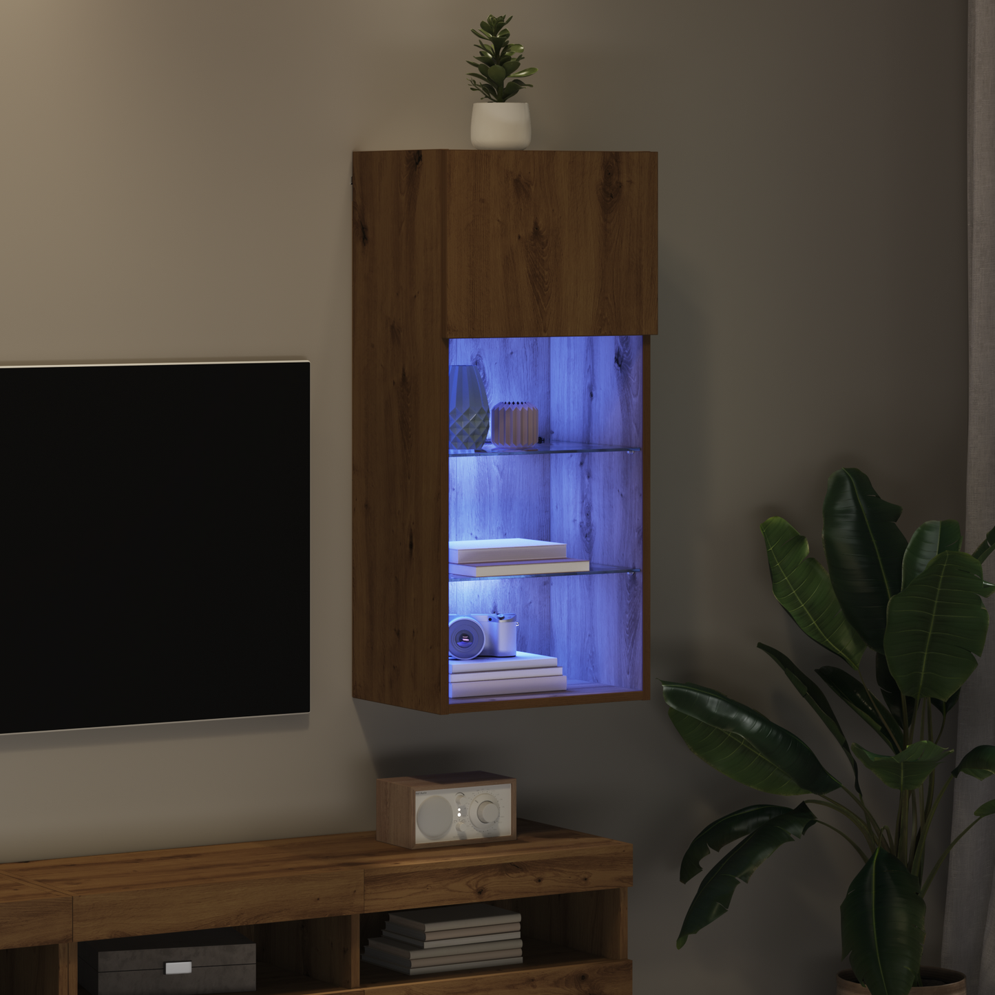 Wall-mounted TV Cabinet with LED Artisan Oak 40.5 x 30 x 90 cm