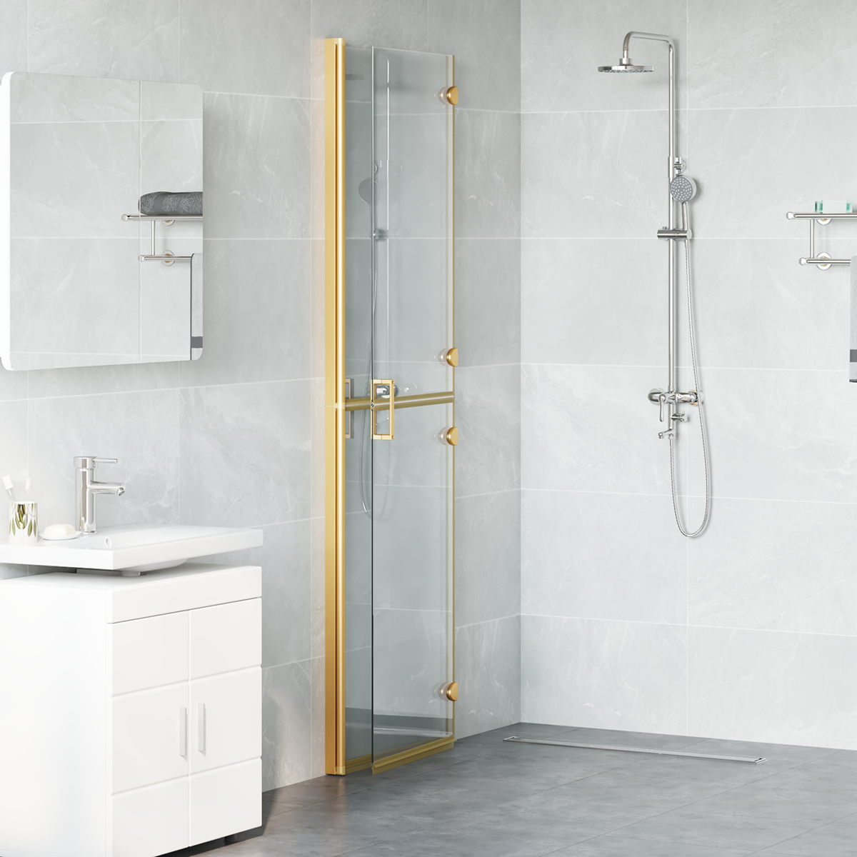 Walk-In Shower Wall Folding Gold 110 x 6.5 x 190 cm