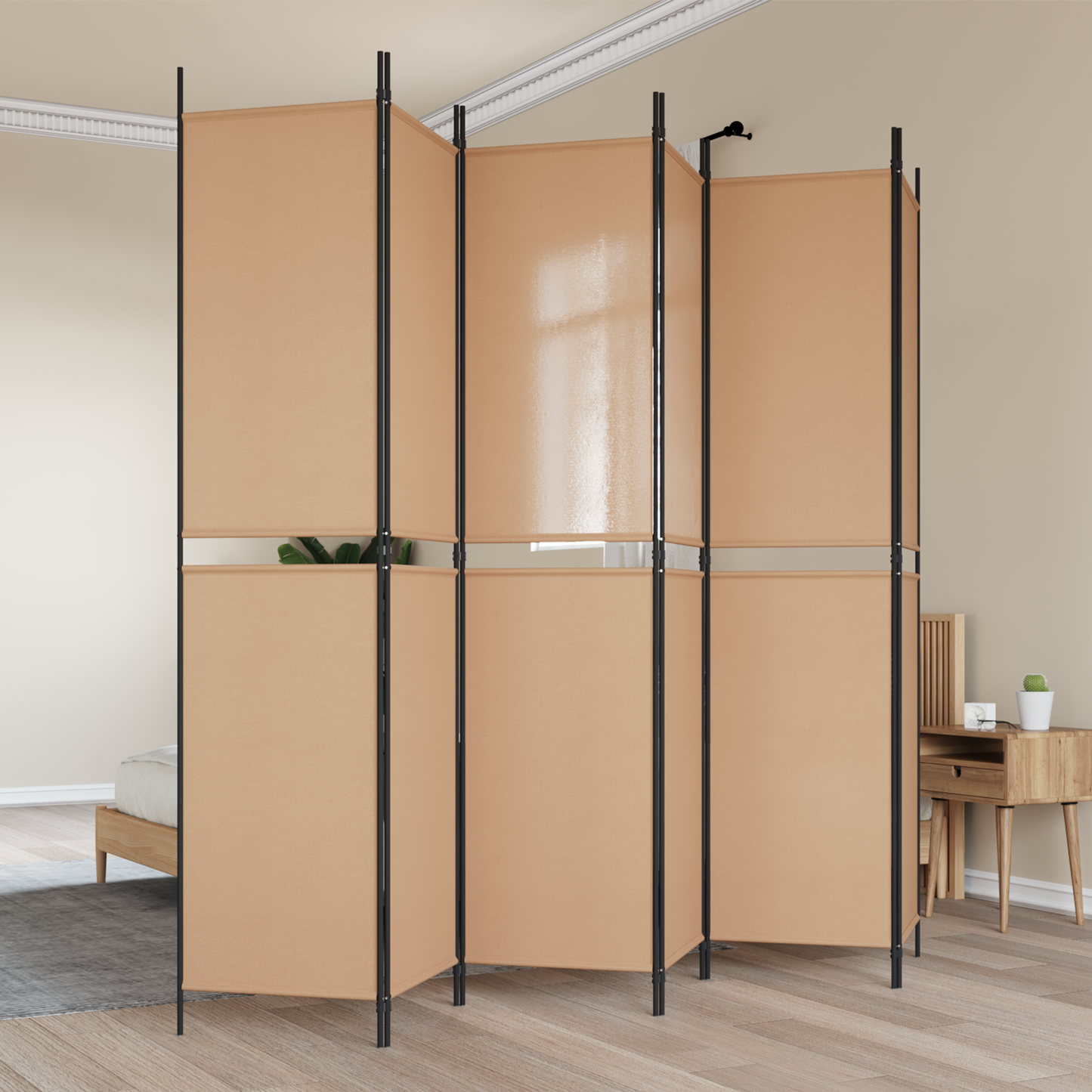 6-Panel Room Divider Beige 300 x 220 cm Fabric