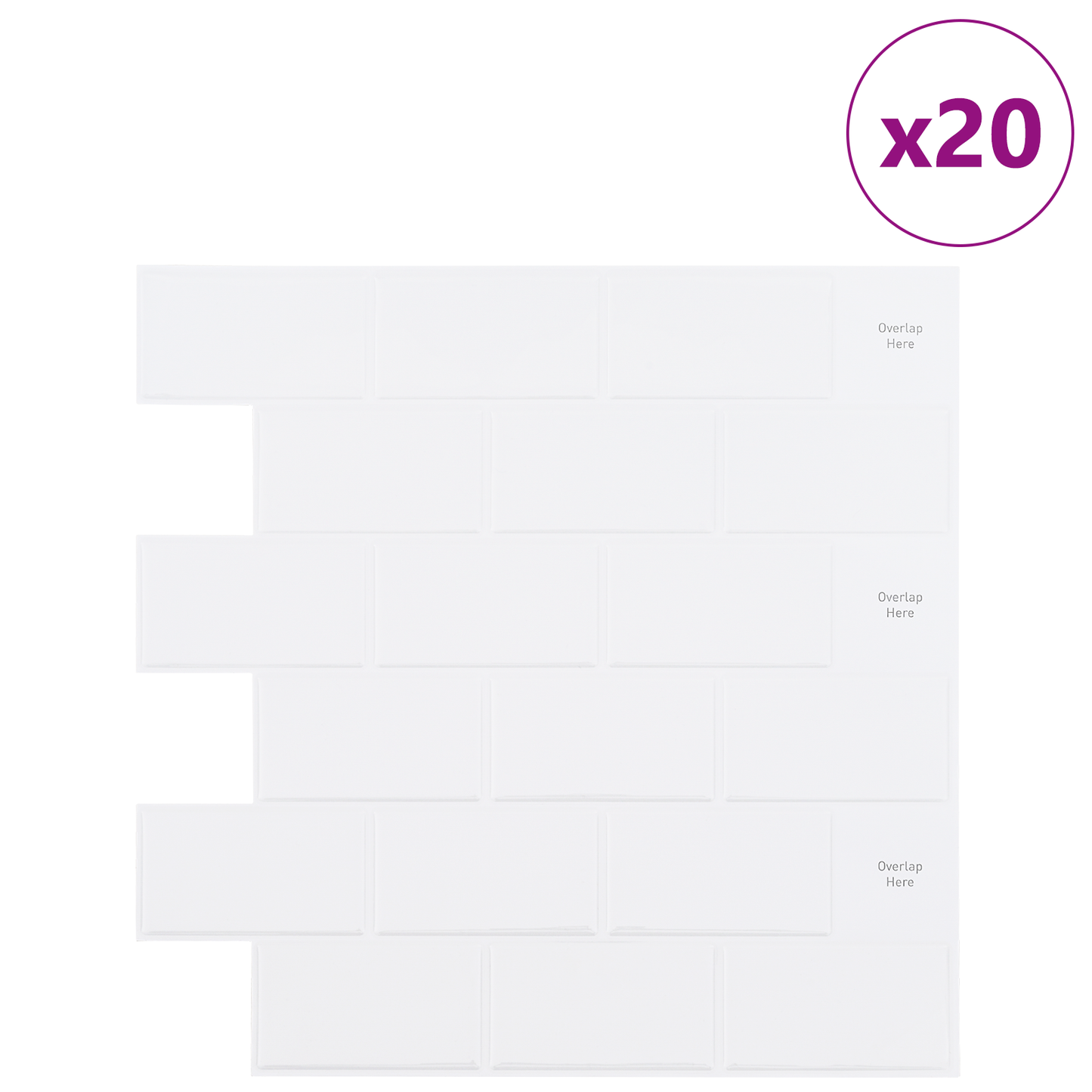Subway Tile 20 pcs White 30 x 30 cm Polyurethane and PET