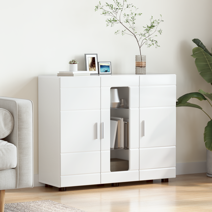 Wooden Cabinet High Gloss White Engineered Wood