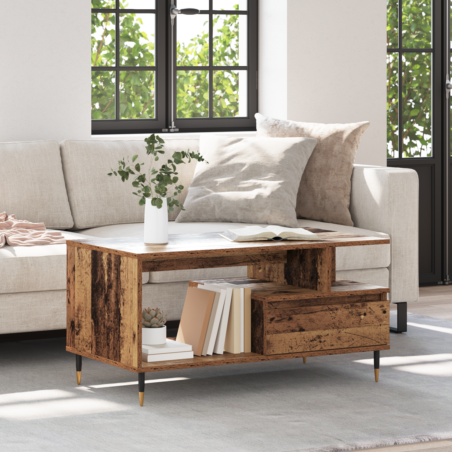 Coffee Table Old Wood 90 x 49 x 45 cm Engineered Wood