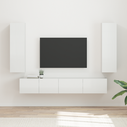 TV Cabinet Set 3 pcs High Gloss White Engineered Wood