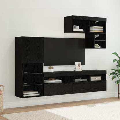 TV Wall Units Wall-mounted 6 pcs Black Oak Engineered Wood