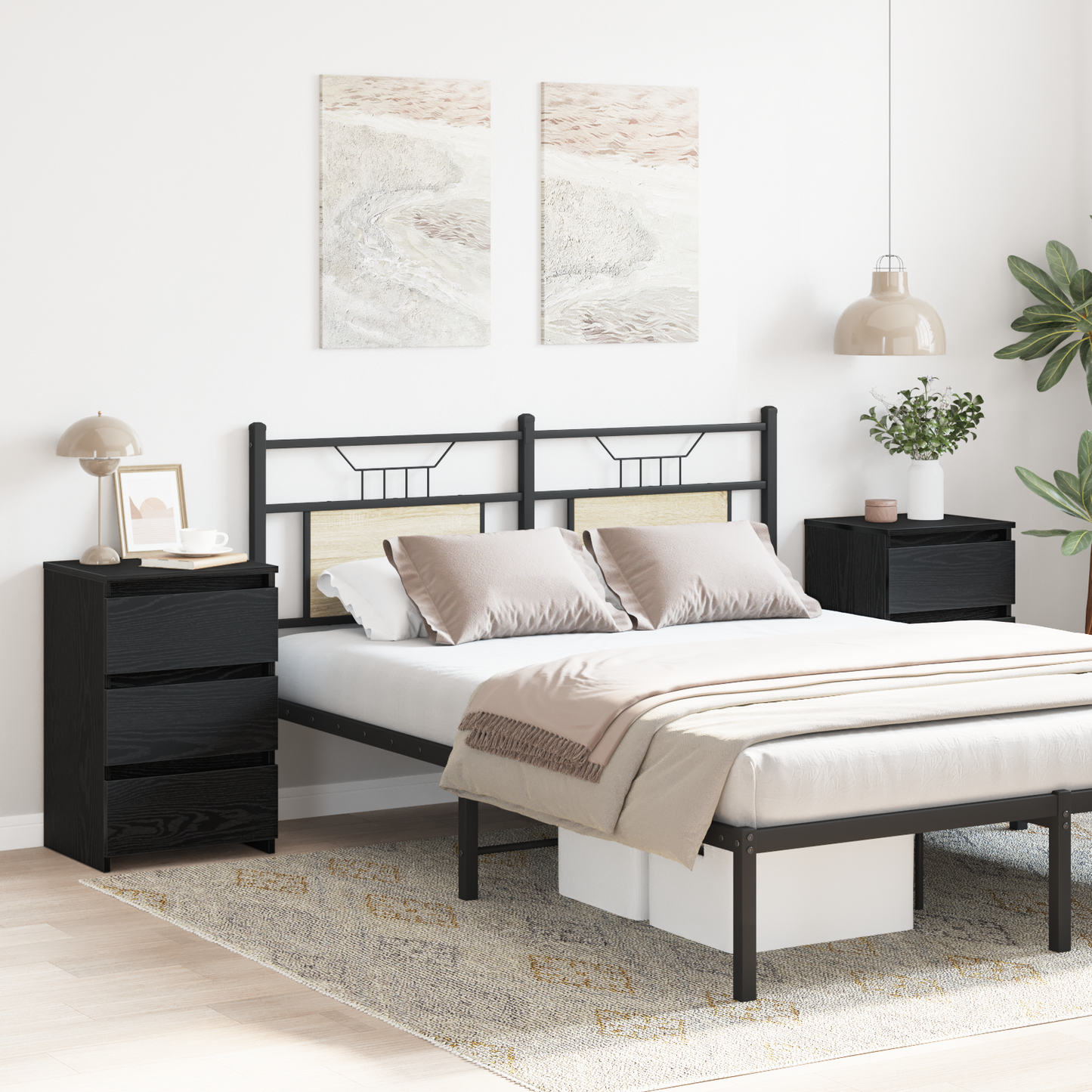 Bedside Cabinet with Drawer 2 pcs Black Oak 40 x 35 x 62.5 cm