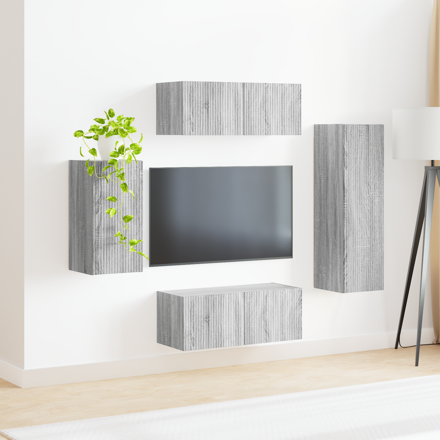 TV Cabinet Set Wall-mounted 4 pcs Grey Sonoma Engineered Wood