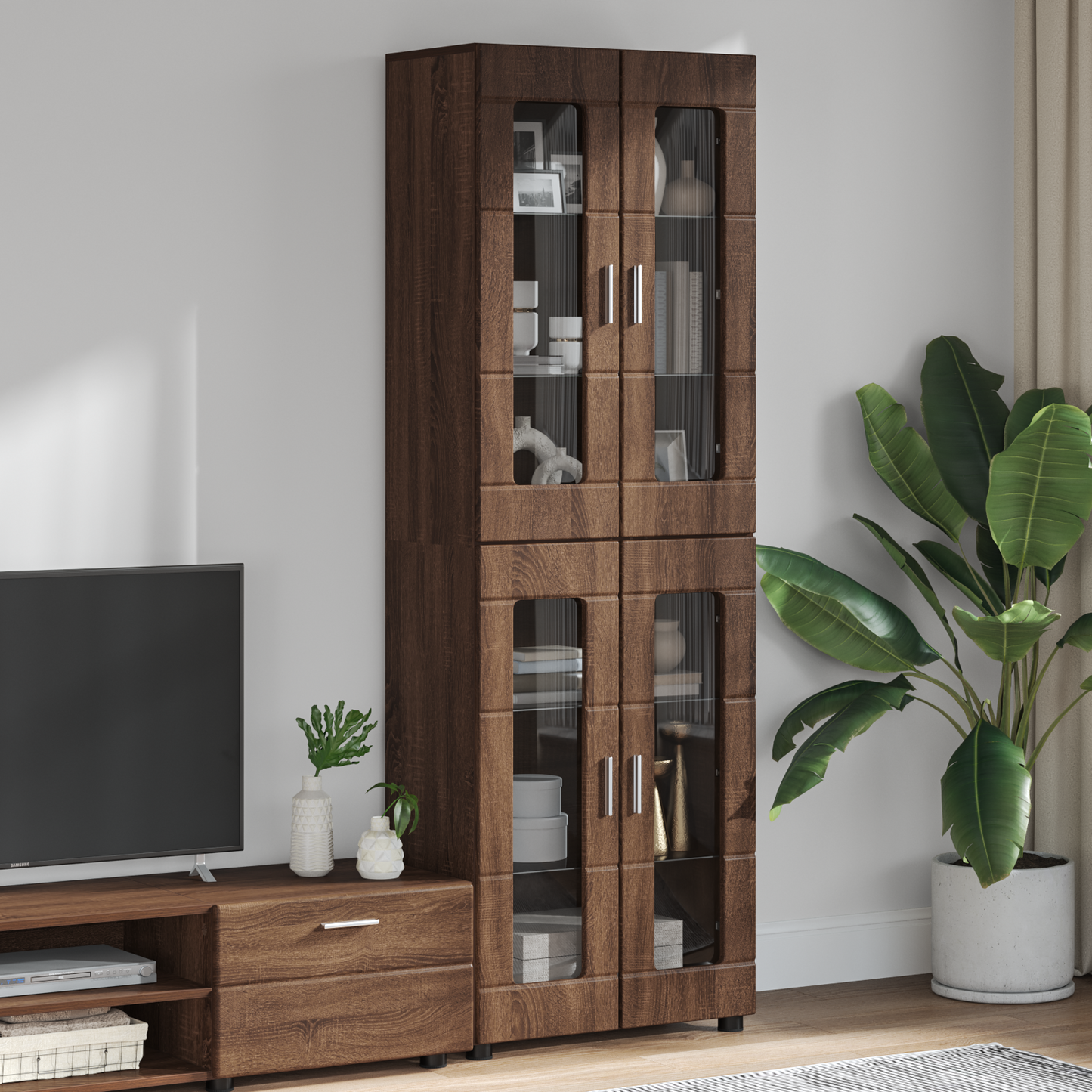 Highboard FLORIN Brown Oak 60 x 35 x 182 cm Engineered Wood