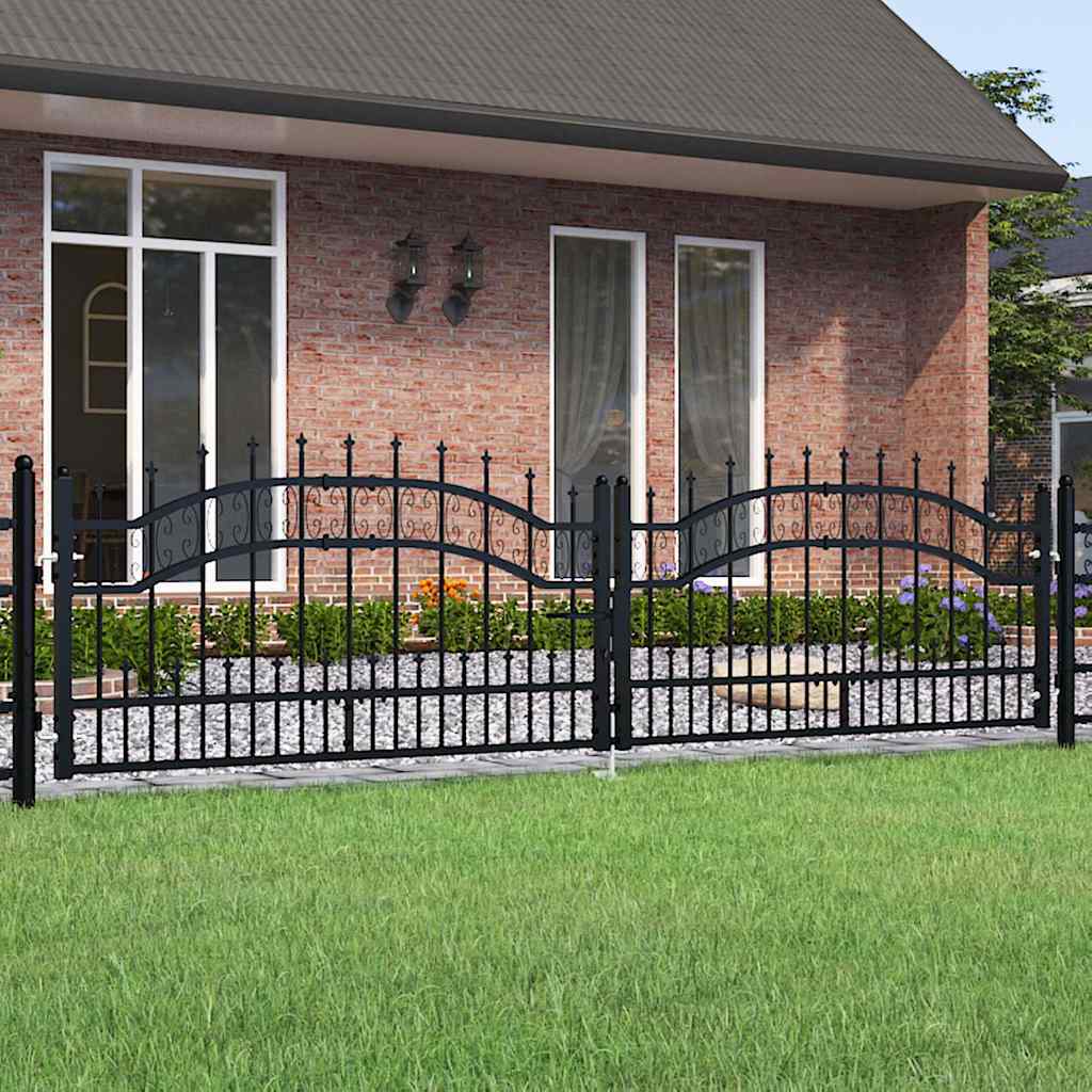 Fence Gate KAMPEN with Spear Top Black 302x78 cm Steel
