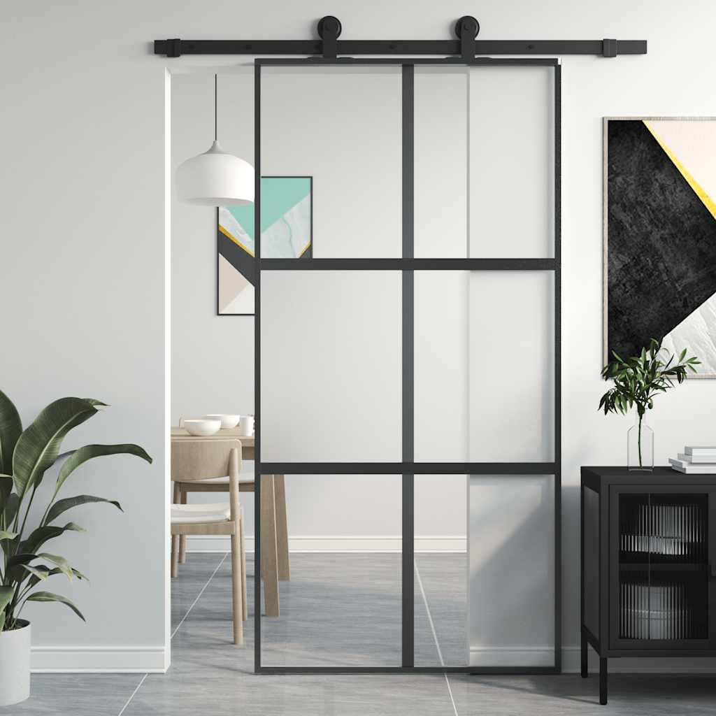 Sliding Door Black 102,5x205 cm Tempered Glass and Aluminium