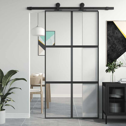 Sliding Door Black 102,5x205 cm Tempered Glass and Aluminium