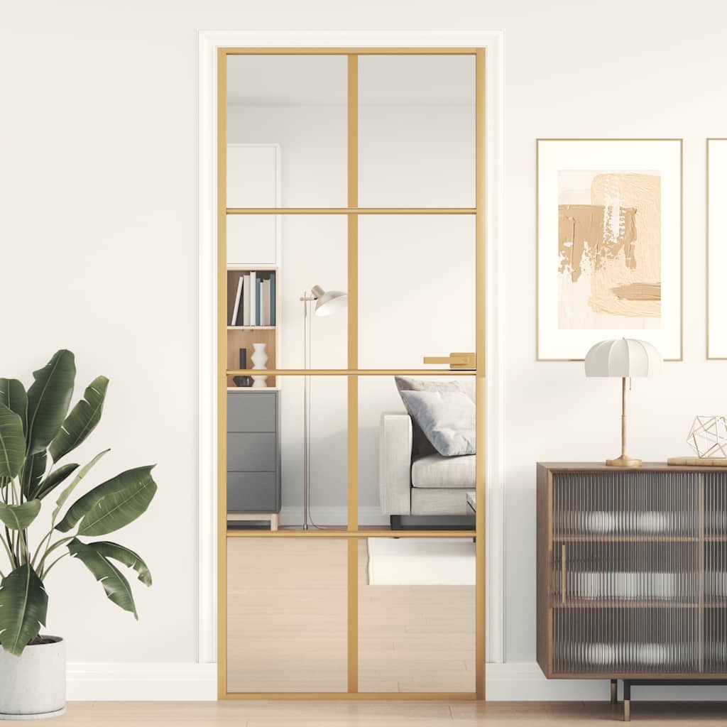 Interior Door Slim Golden 83x201,5 cm Tempered Glass and Aluminium