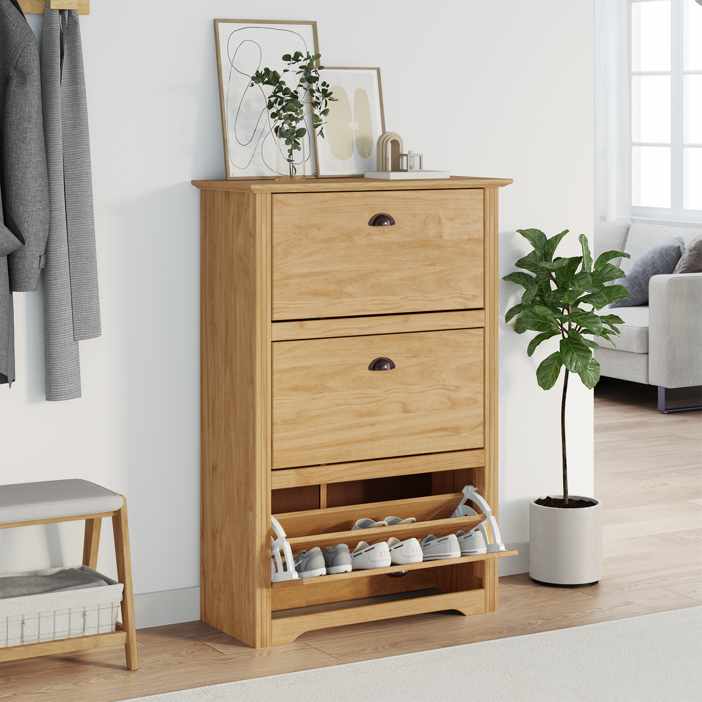 Shoe Rack BODO Honey Brown 80 x 35 x 118 cm Engineered Wood