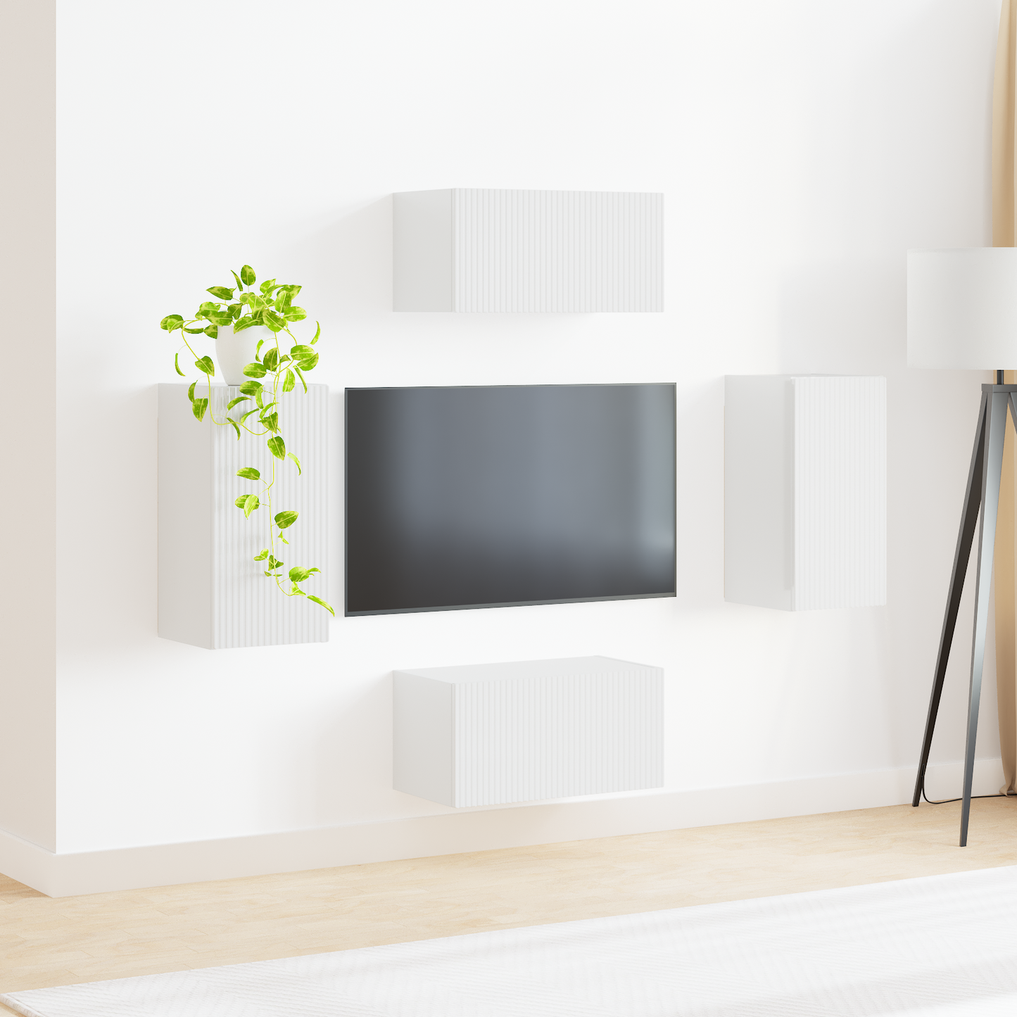 TV Cabinet Set 4 pcs High Gloss White Engineered Wood