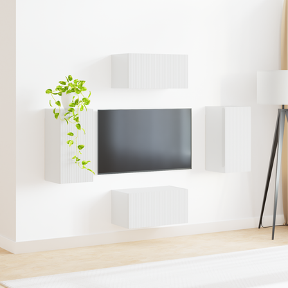 TV Cabinet Set 4 pcs High Gloss White Engineered Wood