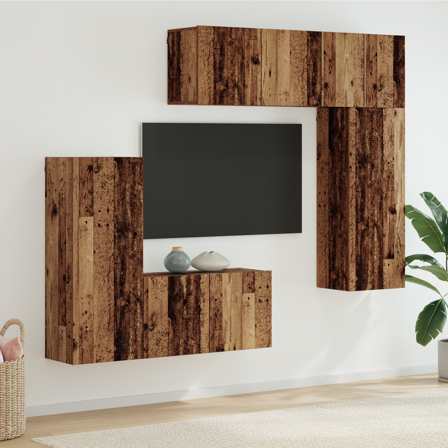 TV Wall Unit Wall-mounted 5 pcs Old Wood Engineered Wood
