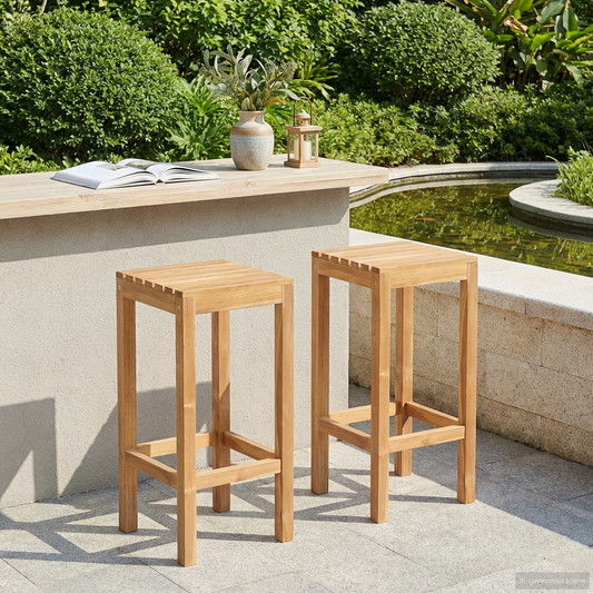 Bar Stool 2 pcs Natural Solid Teak Wood