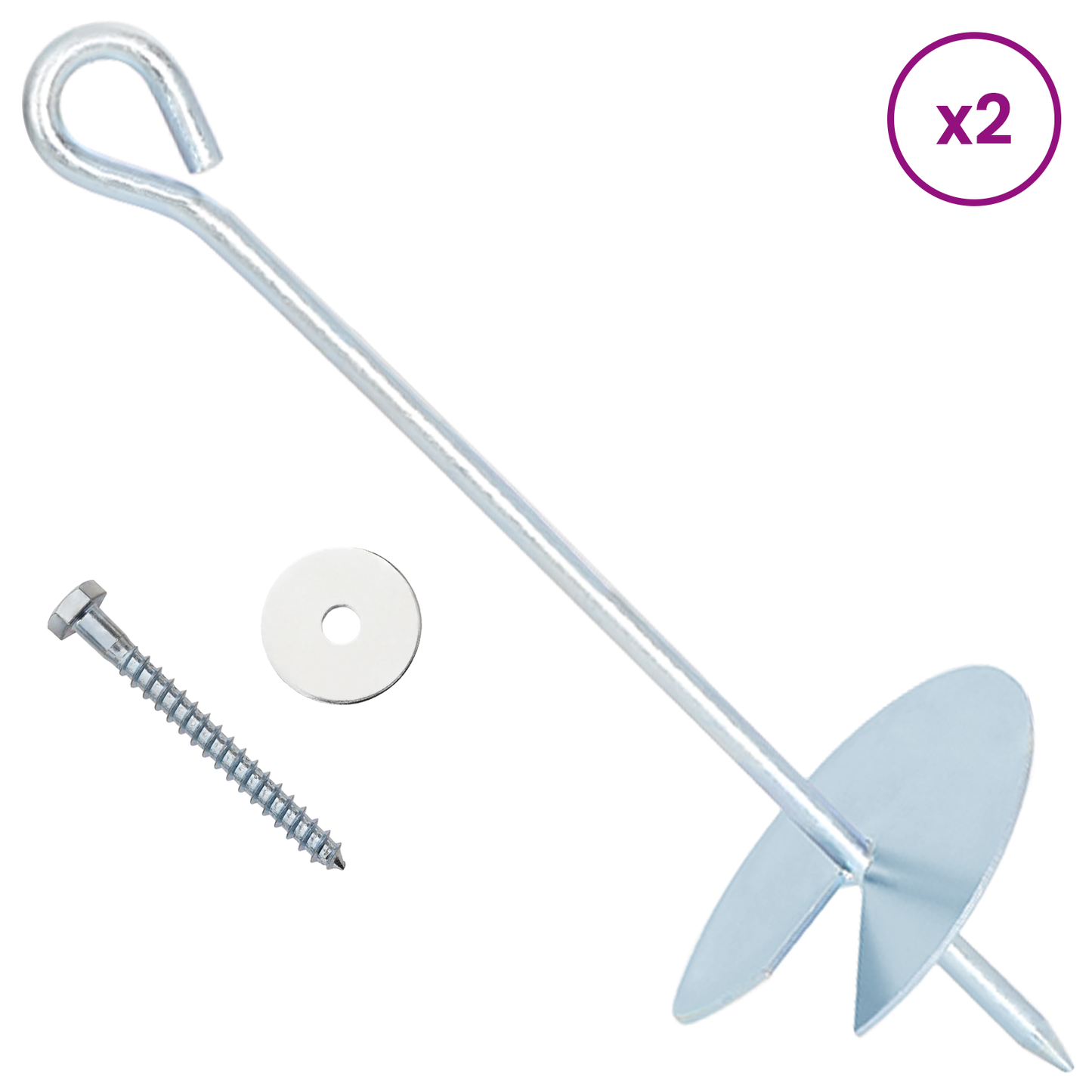 Earth anchor 2 pcs Silver Ø10 x 30 cm Galvanized Metal