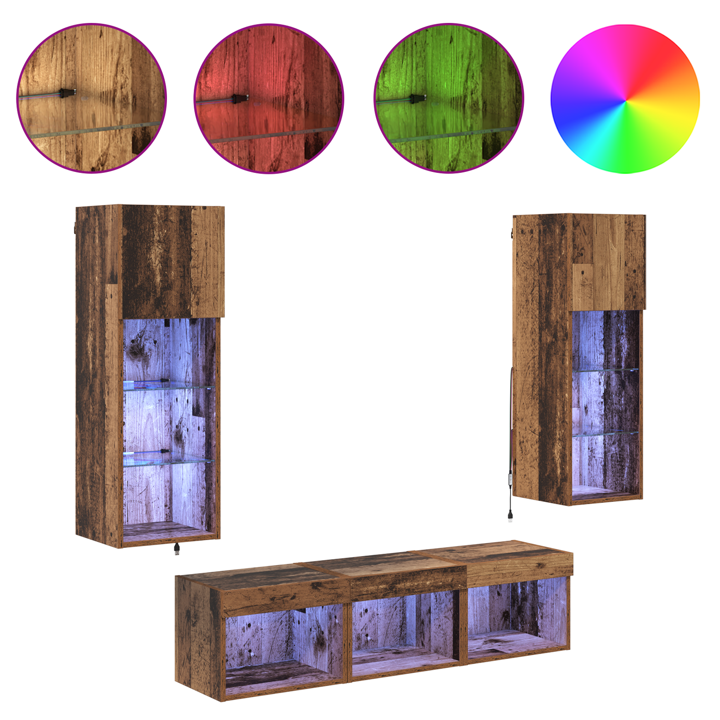 TV Wall Units Wall-mounted 5 pcs Black Oak Engineered Wood