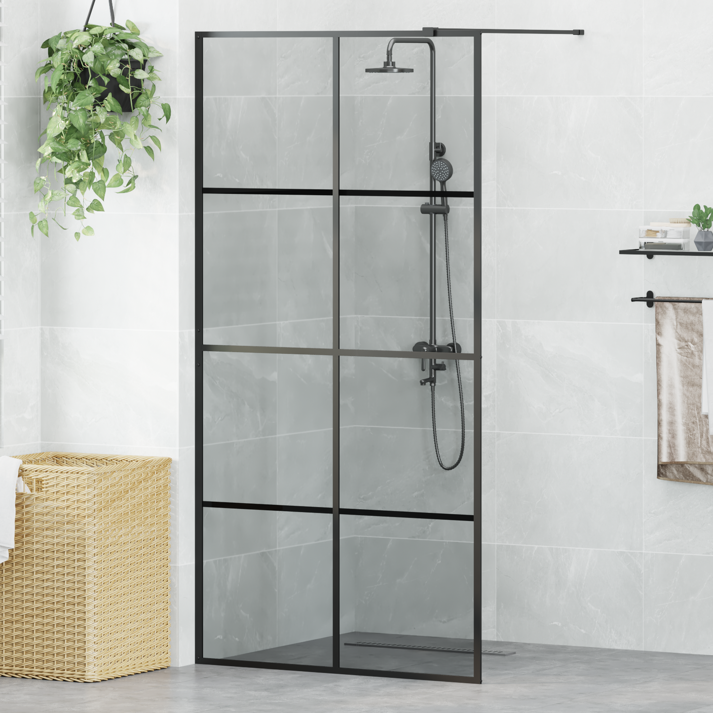 Walk-in Shower Wall Black 100 x 195 cm Tempered Glass