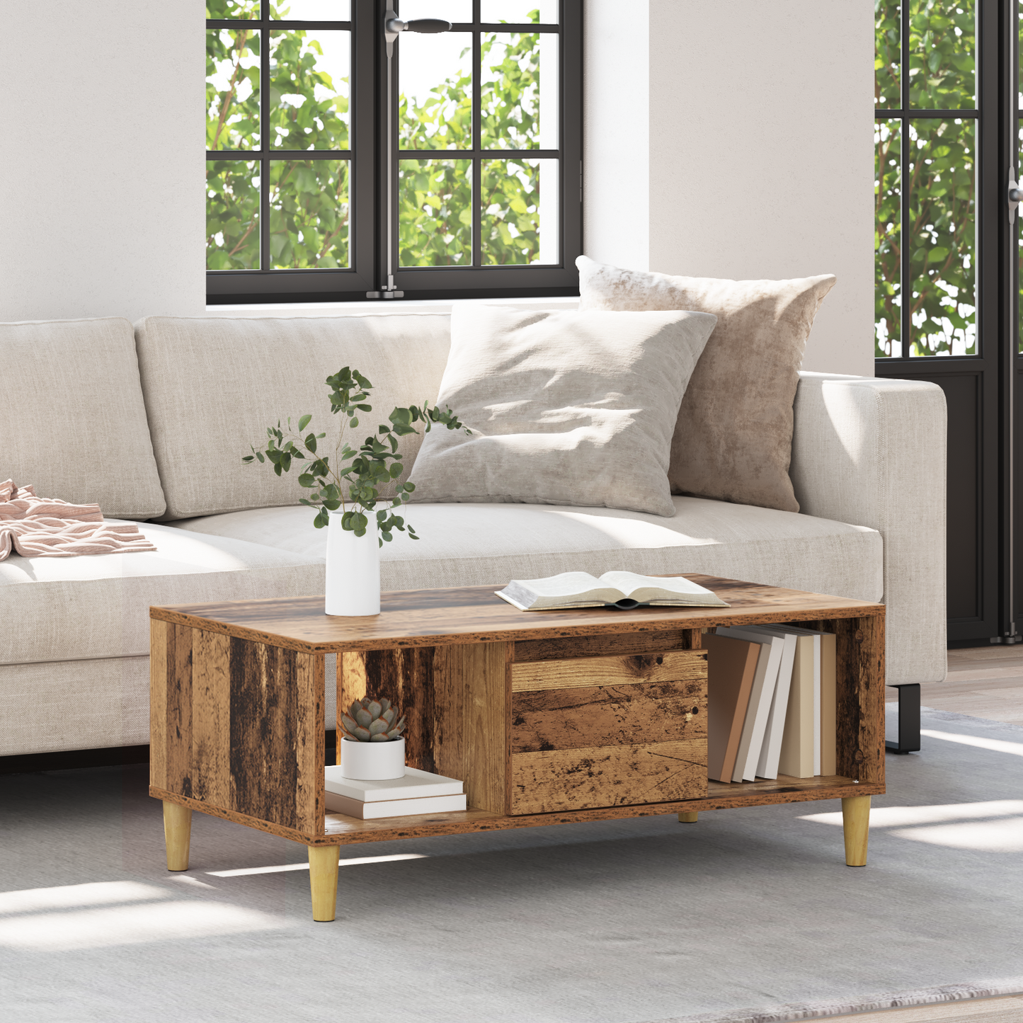 Coffee Table Old Wood 90 x 50 x 26.5 cm Engineered Wood