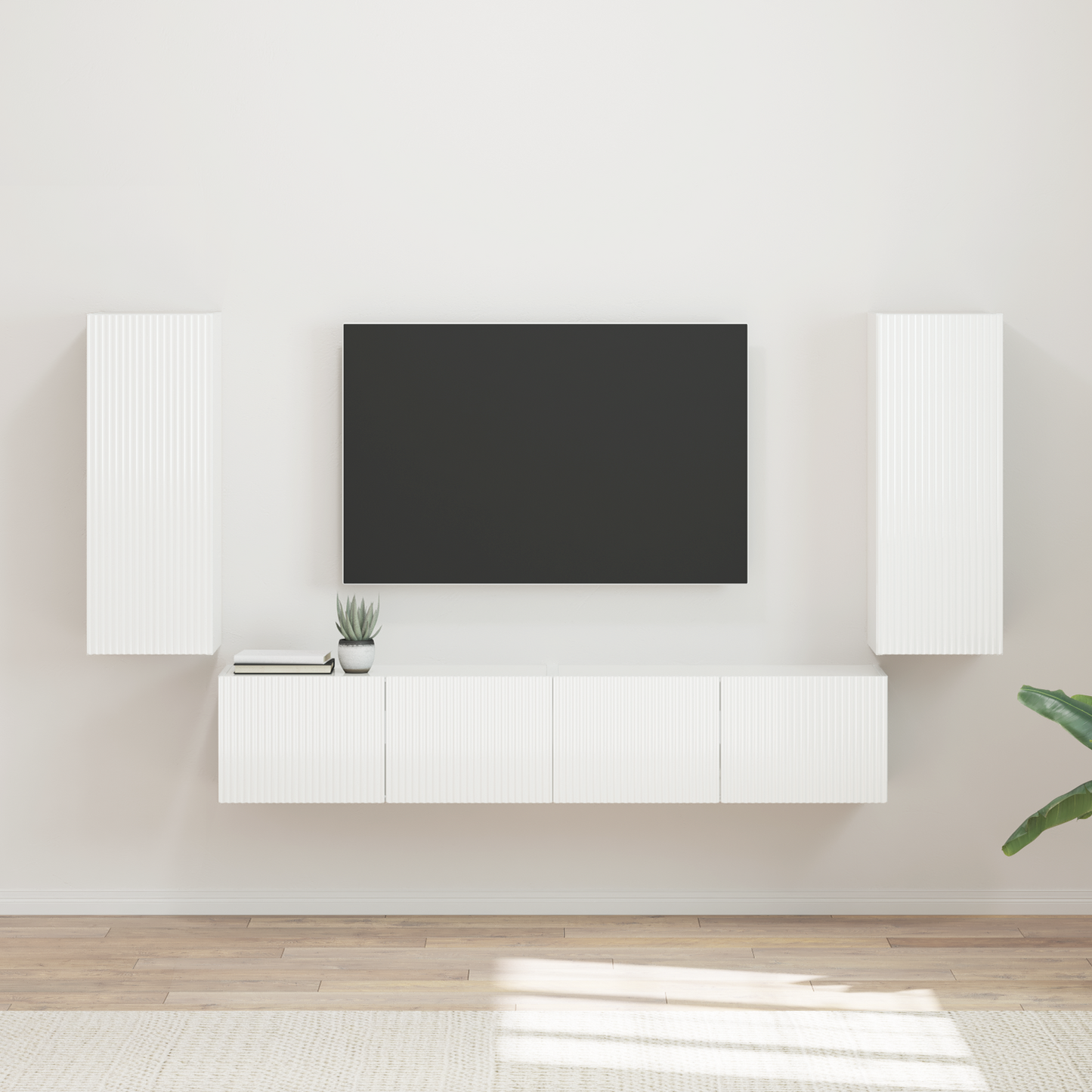 TV Wall Cabinet Set 4 pcs High Gloss White Engineered Wood
