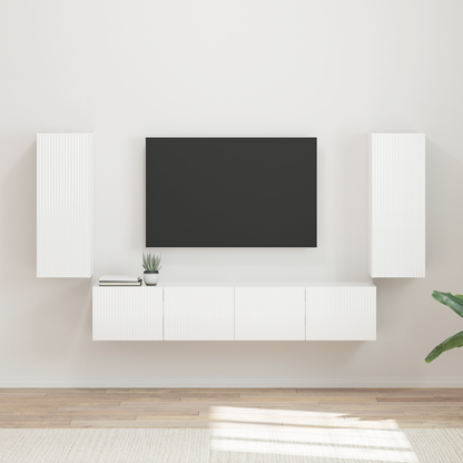 TV Wall Cabinet Set 4 pcs High Gloss White Engineered Wood