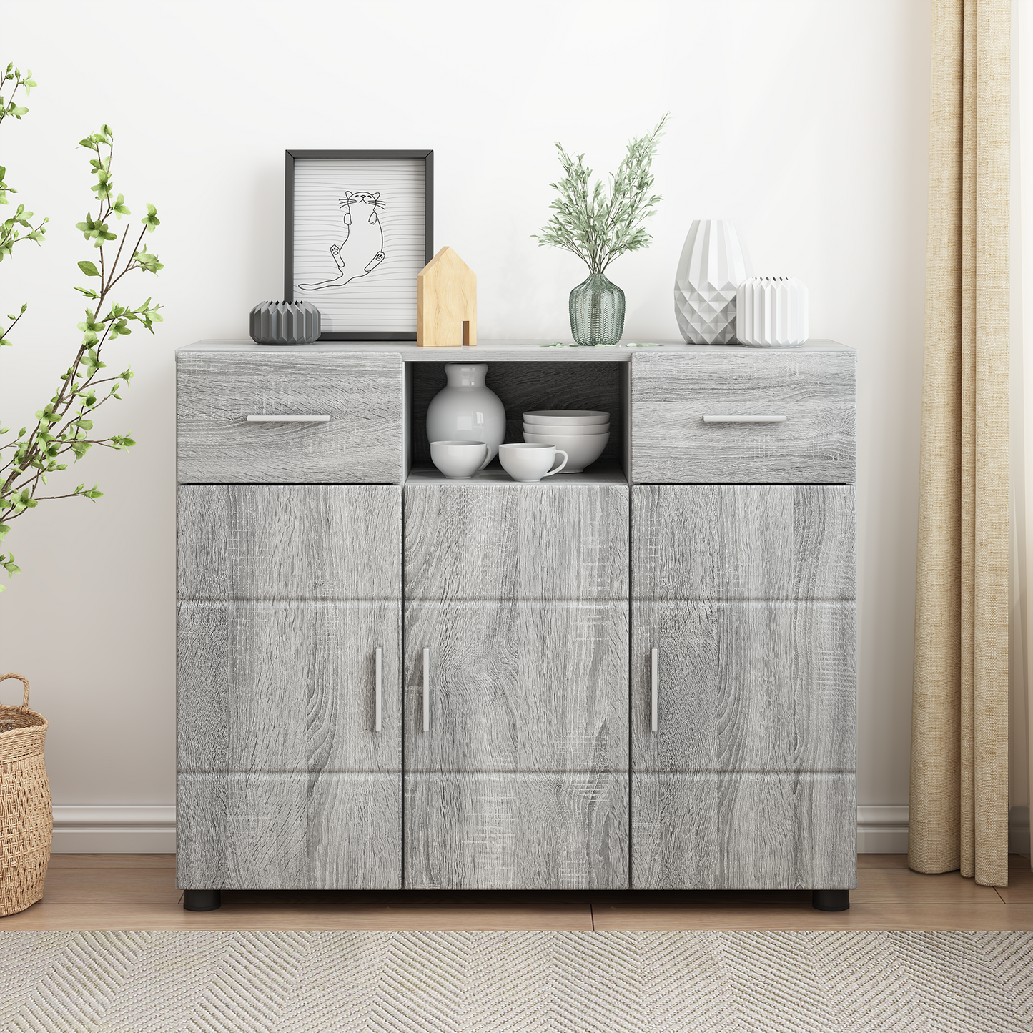 Wooden Cabinet Grey Sonoma 88.5 x 30.5 x 73 cm Engineered Wood