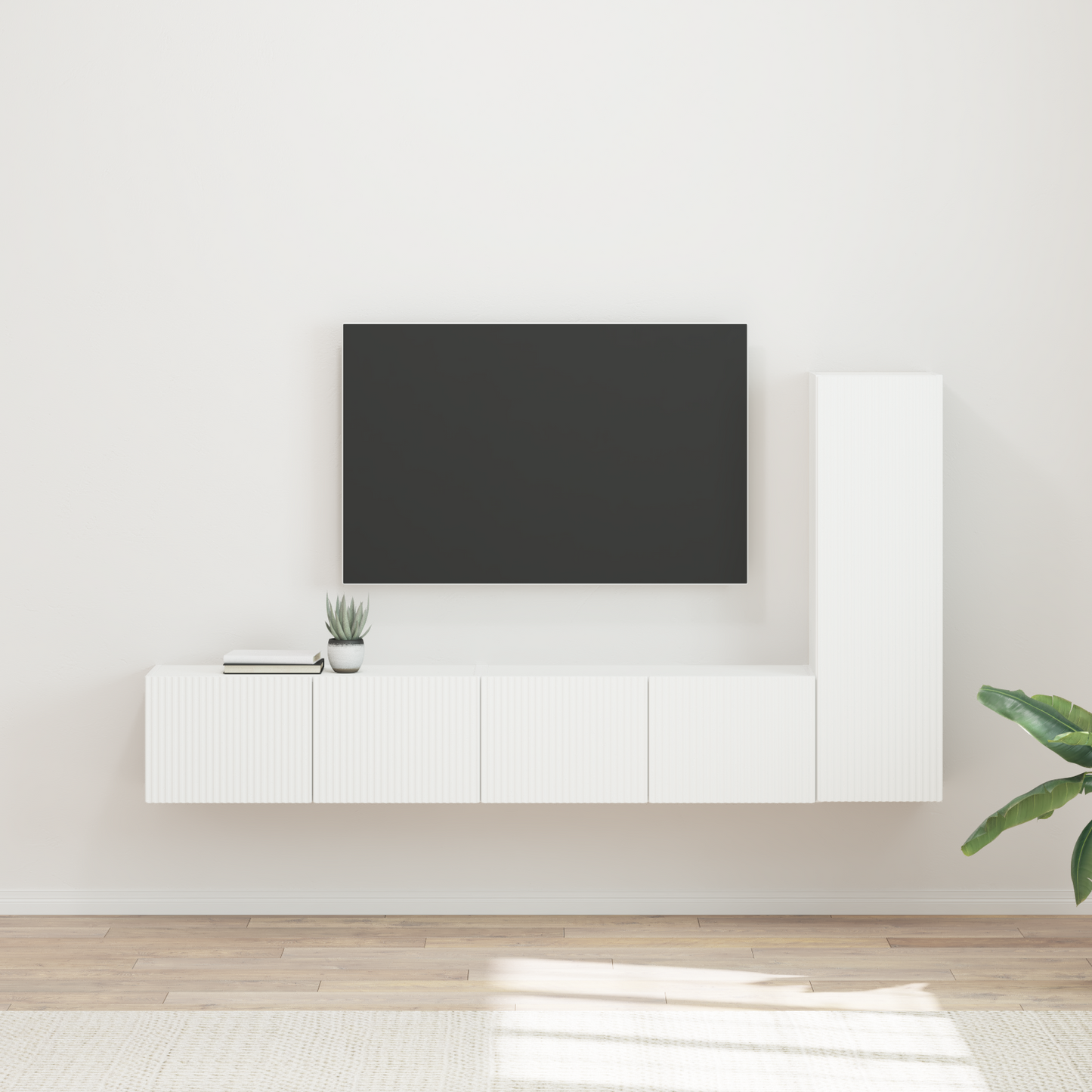 TV Cabinet Set Wall-mounted 3 pcs White Engineered Wood