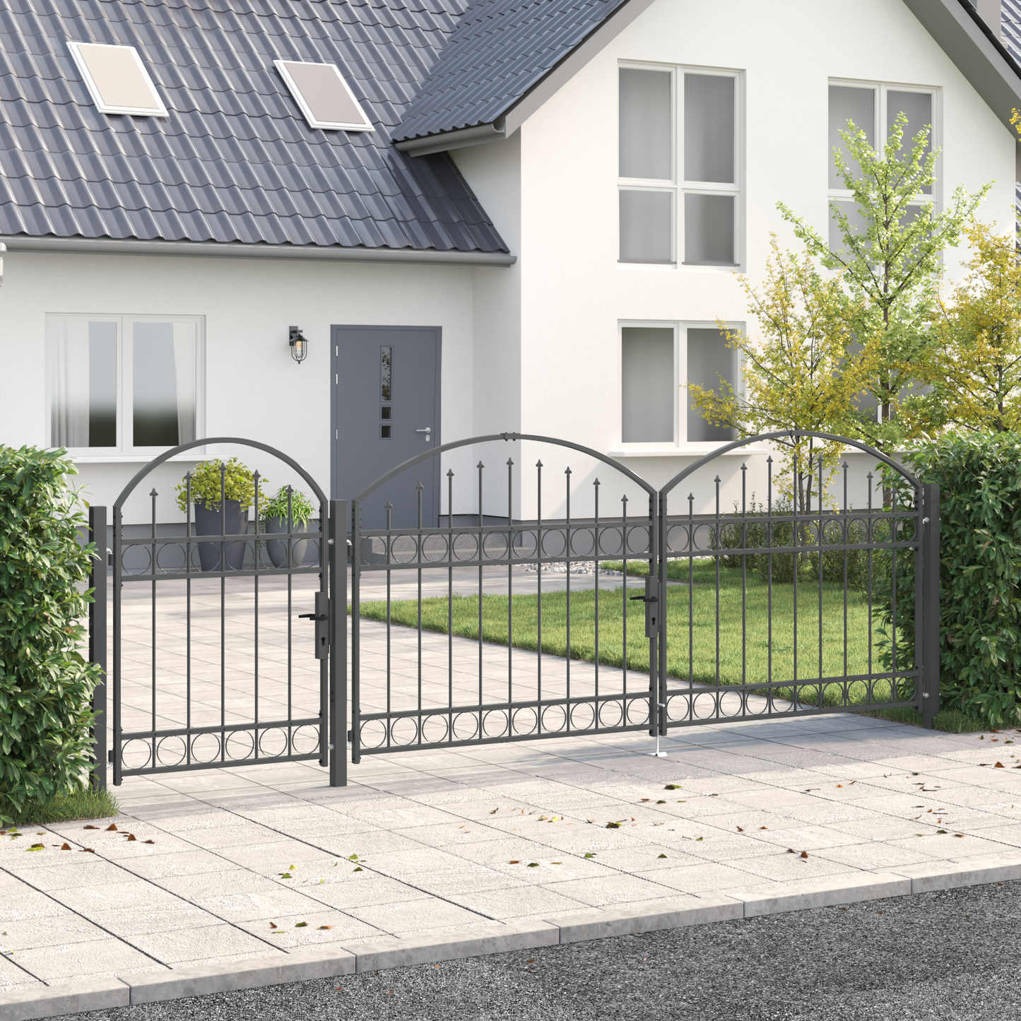 Garden Fence Gate with Arched Top Assen Grey 4 x 1.25 m Steel